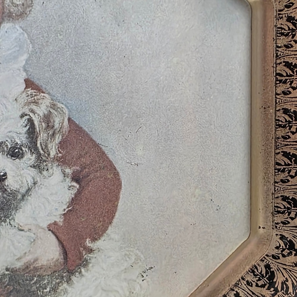 Vintage Octagonal Metal Portrait Boy with Dog Gold Filigree Border - Picture 8 of 12